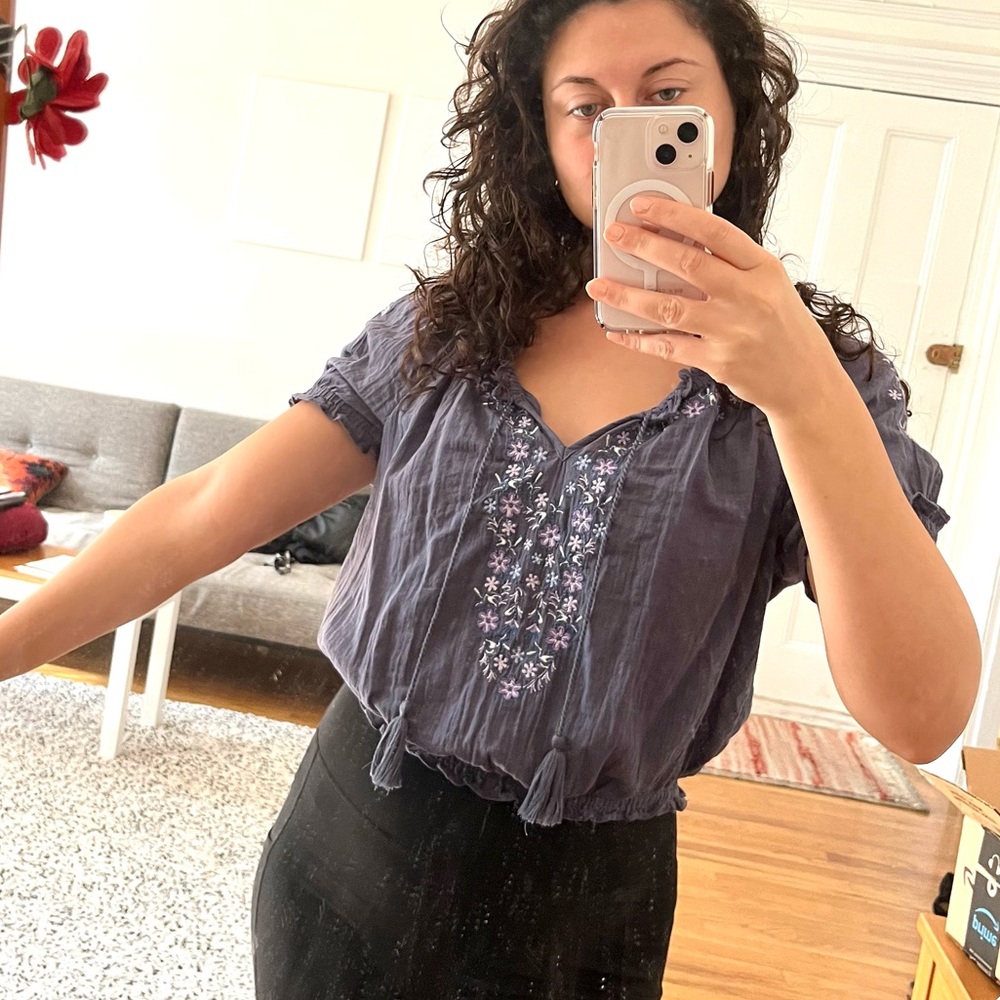 LUCKY BRAND ✨ Embroidered Peasant Blouse